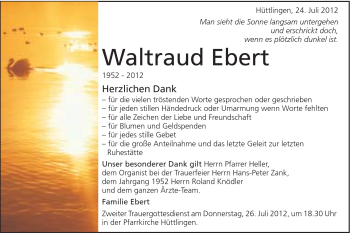 Traueranzeige von Waltraud Ebert von Schwäbische Post