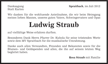 Traueranzeige von Ludwig Straub von Gmünder Tagespost