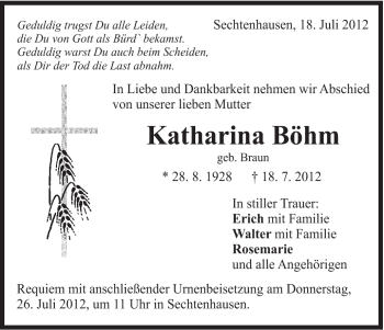 Traueranzeige von Katharina Böhm von Schwäbische Post