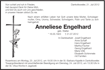 Traueranzeige von Anneliese Engelhard von Schwäbische Post