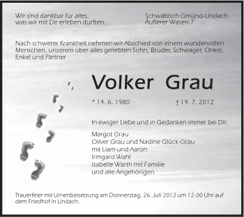 Traueranzeige von Volker Grau von Gmünder Tagespost