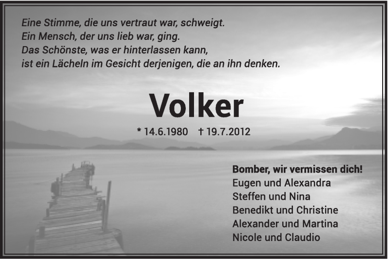  Traueranzeige für Volker Grau vom 24.07.2012 aus Gmünder Tagespost