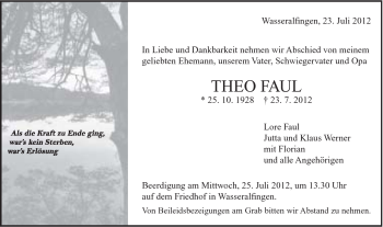 Traueranzeige von Theo Faul von Schwäbische Post
