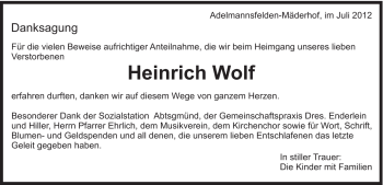 Traueranzeige von Heinrich Wolf von Schwäbische Post
