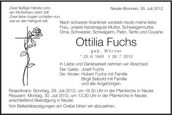 Traueranzeige von Ottilia Fuchs von Schwäbische Post