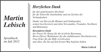 Traueranzeige von Martin Lebisch von Gmünder Tagespost