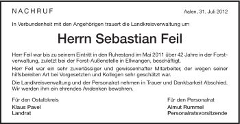 Traueranzeige von Sebastian Feil von Schwäbische Post