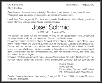 Traueranzeige von Josef Schmid von Schwäbische Post