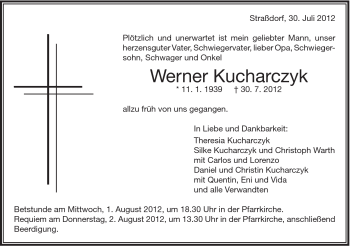 Traueranzeige von Werner Kucharczyk von Gmünder Tagespost