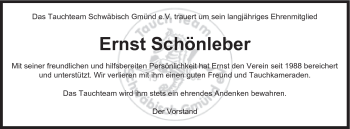 Traueranzeige von Ernst Schönleber von Gmünder Tagespost