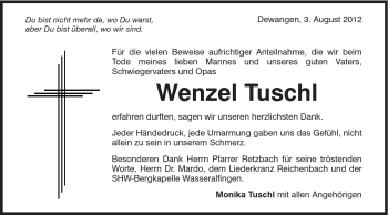 Traueranzeige von Wenzel Tuschl von Schwäbische Post