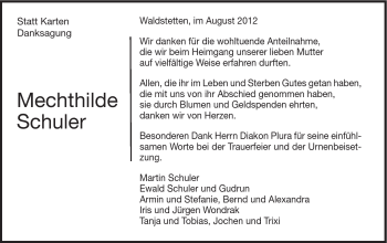 Traueranzeige von Mechthilde Schuler von Gmünder Tagespost