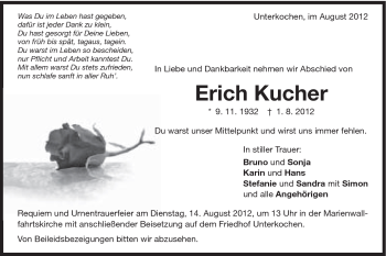 Traueranzeige von Erich Kucher von Schwäbische Post