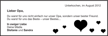 Traueranzeige von Erich Kucher von Schwäbische Post