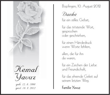 Traueranzeige von Kemal Yavuz von 082