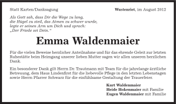 Traueranzeige von Emma Waldenmaier von Gmünder Tagespost