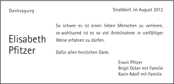 Traueranzeige von Elisabeth Pfitzer von Gmünder Tagespost