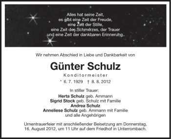 Traueranzeige von Günther Schulz von Schwäbische Post