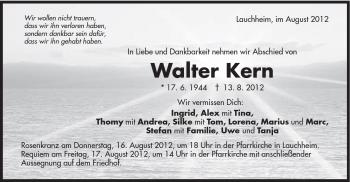 Traueranzeige von Walter Kern von Schwäbische Post