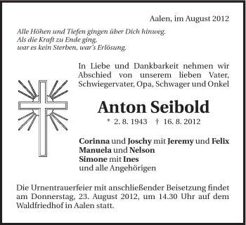 Traueranzeige von Anton Seibold von 020