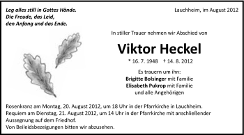 Traueranzeige von Viktor Heckel von Schwäbische Post