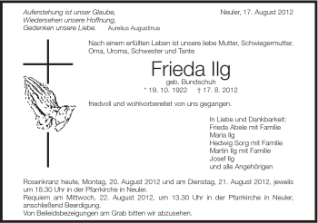 Traueranzeige von Frida Ilg von Schwäbische Post
