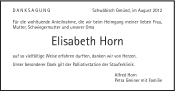 Traueranzeige von Elisabeth Horn von Gmünder Tagespost