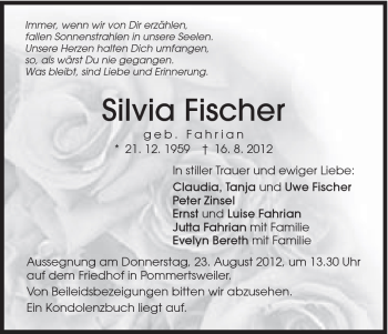 Traueranzeige von Silvia Fischer von Schwäbische Post