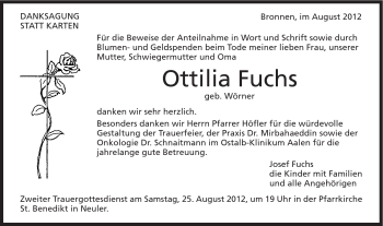 Traueranzeige von Ottilia Fuchs von Schwäbische Post