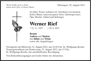 Traueranzeige von Werner Rief von Schwäbische Post