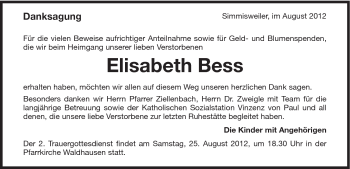 Traueranzeige von Elisabeth Bess von Schwäbische Post