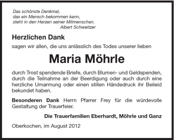Traueranzeige von Maria Möhrle von Schwäbische Post