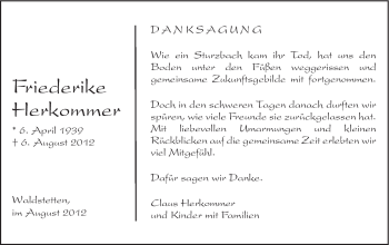 Traueranzeige von Friederike Herkommer von Gmünder Tagespost