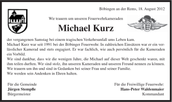 Traueranzeige von Michael Kurz von Gmünder Tagespost