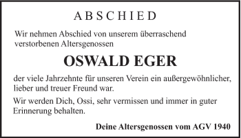 Traueranzeige von Oswald Eger von Gmünder Tagespost