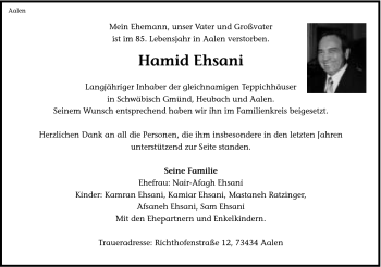 Traueranzeige von Hamid Ehsani von 020