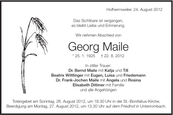Traueranzeige von Georg Maile von Schwäbische Post