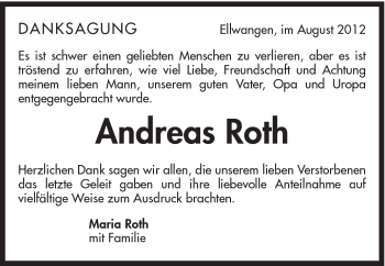 Traueranzeige von Andreas Roth von Schwäbische Post