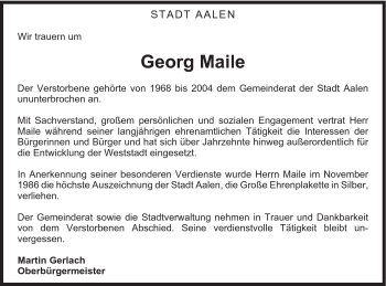 Traueranzeige von Georg Maile von Schwäbische Post