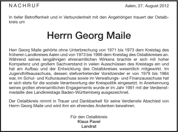 Traueranzeige von Georg Maile von Schwäbische Post