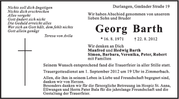 Traueranzeige von Georg Barth von Gmünder Tagespost