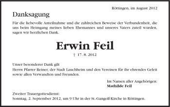 Traueranzeige von Erwin Feil von Schwäbische Post