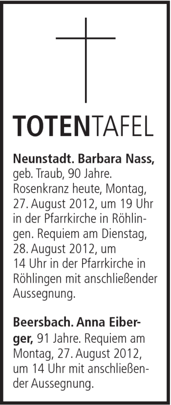 Traueranzeige von Barbara Nass von Schwäbische Post
