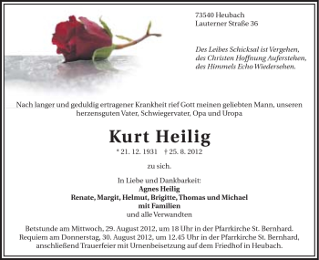 Traueranzeige von Kurt Heilig von Gmünder Tagespost