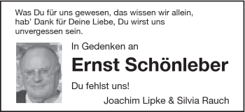 Traueranzeige von Ernst Schönleber von Gmünder Tagespost