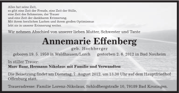 Traueranzeige von Annemarie Effenberg von Gmünder Tagespost