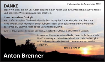 Traueranzeige von Anton Brenner von Schwäbische Post