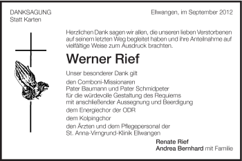 Traueranzeige von Werner Rief von Schwäbische Post