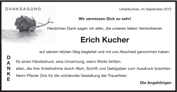 Traueranzeige von Erich Kucher von Schwäbische Post