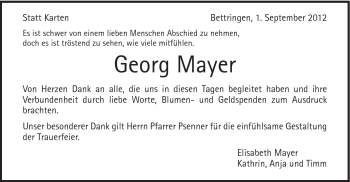 Traueranzeige von Georg Mayer von Gmünder Tagespost